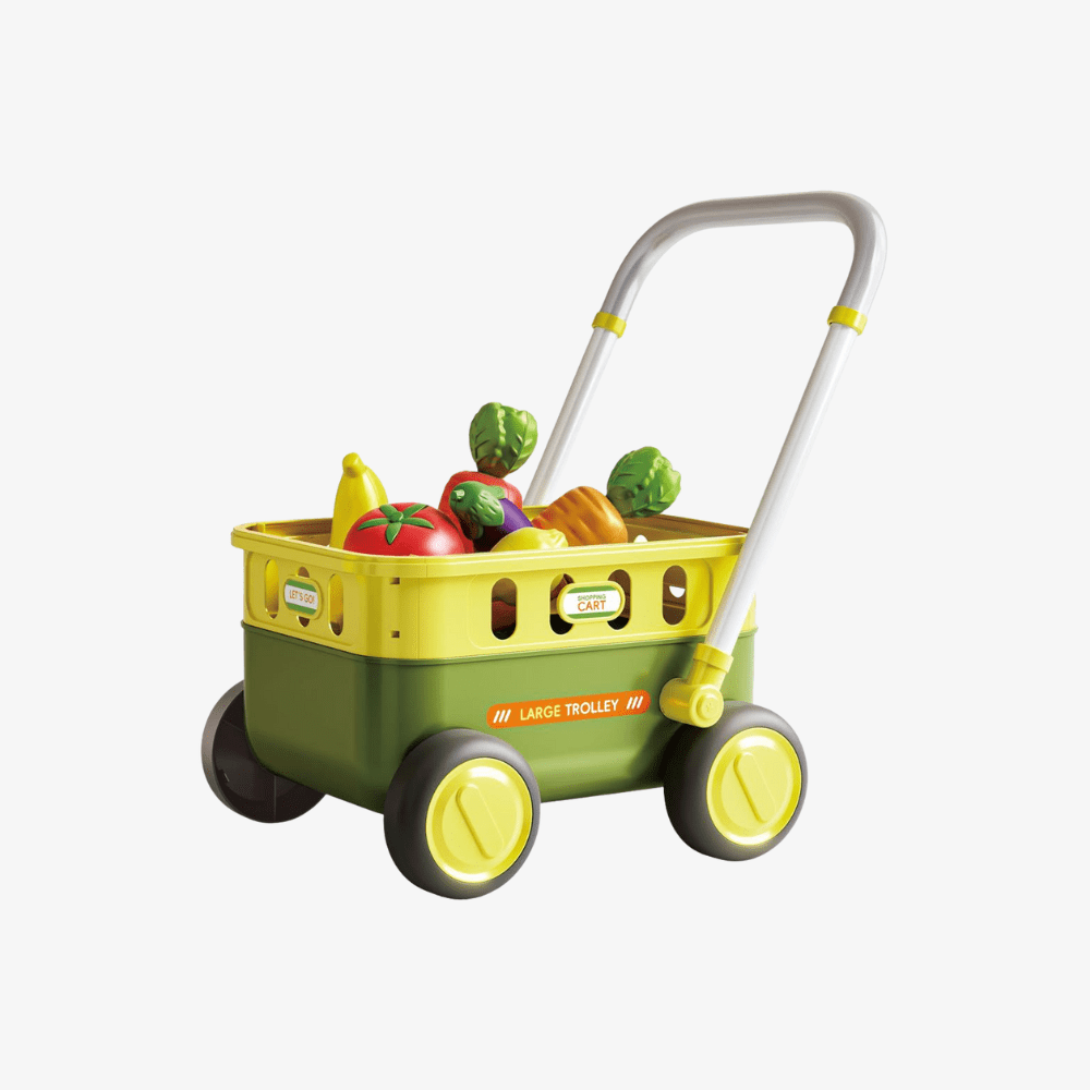Mini Supermarket Trolley and Fruit Play Set (16 Pieces)
